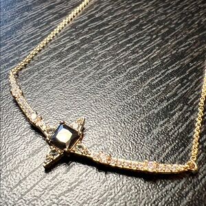 Bomb Party Art Deco Style Black Onyx CZ Gold Plated Starburst Necklace